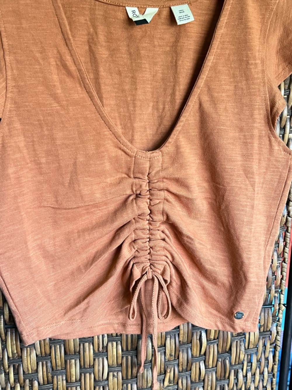 S Roxy Ruched Orange Blouse - Picture 5 of 7
